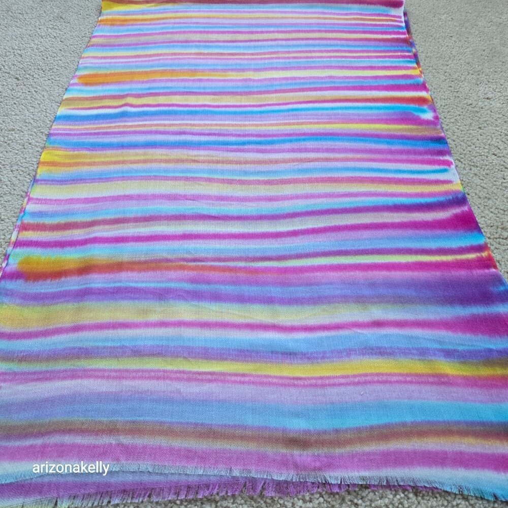 NWOT Cashmere Watercolor Stripe Colorful Scarf Lightweight - Picture 7 of 9
